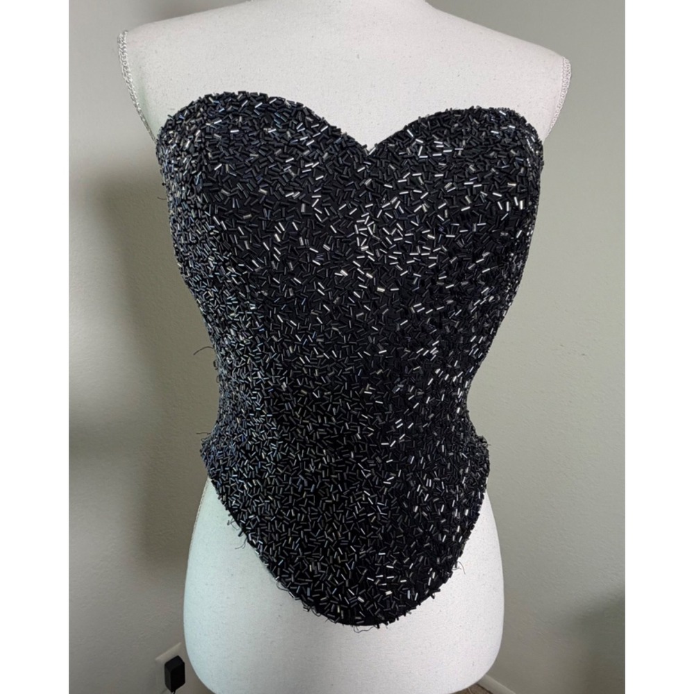 Cassandra Stone Women's Corset Strapless Top Black Sz 4 Beaded Formal Cocktail